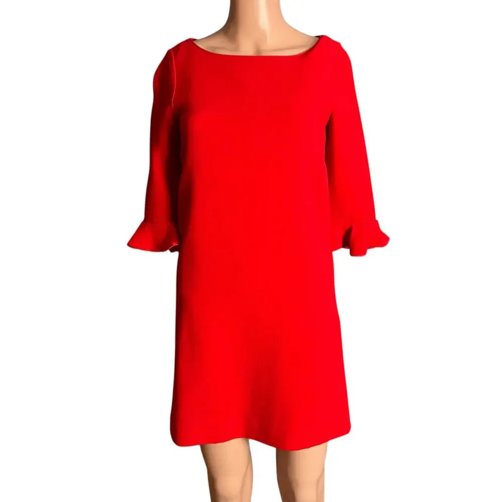 Kate Spade Luna Red Mini Dress 2 Ruffle Sleeve Bateau Neck Back Zip Wool Blend